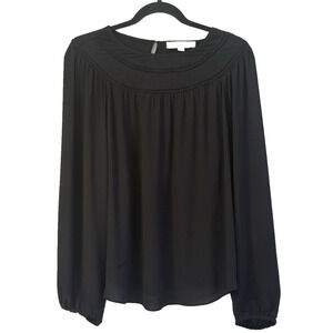 LOFT Large Black Sheer Long Sleeve Blouse Women’s Mixed Media Top